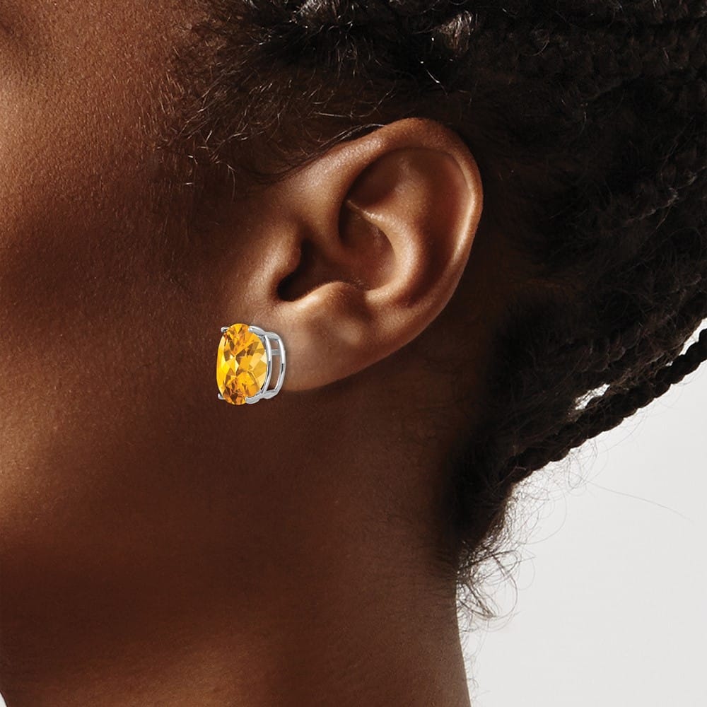 14K White Gold 12x10mm Oval Citrine Post Earrings, view 3 of 4