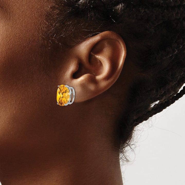 14K White Gold 12x10mm Oval Citrine Post Earrings, view 3 of 4