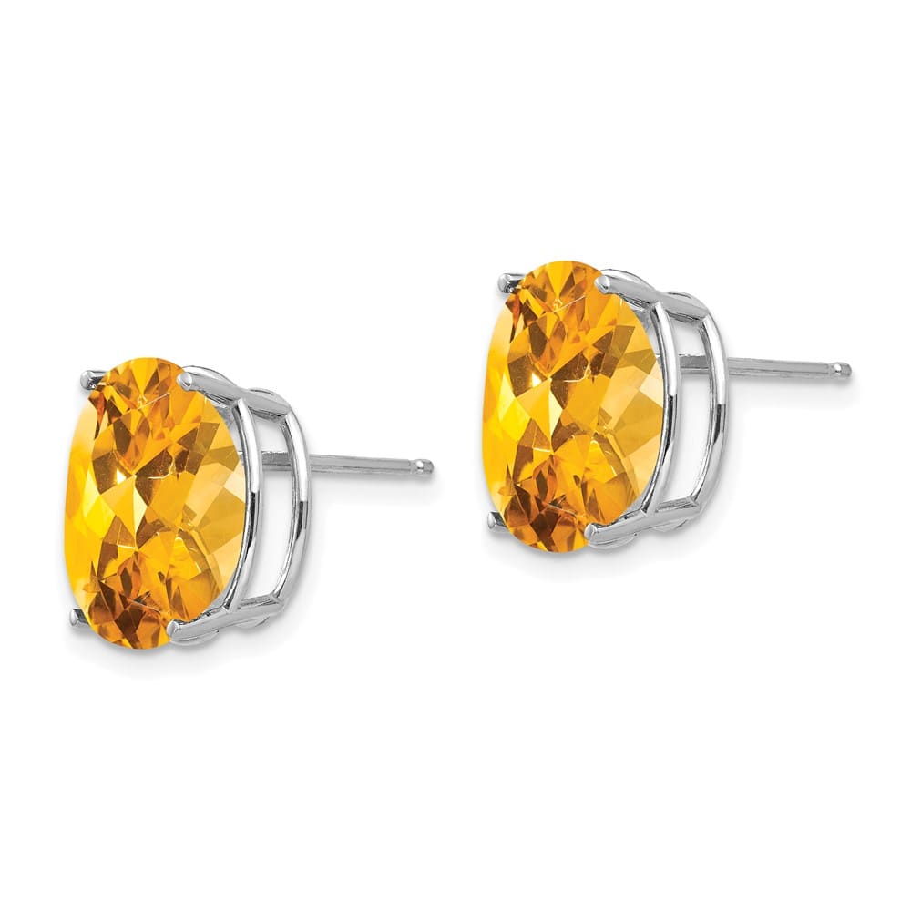 14K White Gold 12x10mm Oval Citrine Post Earrings, view 2 of 4