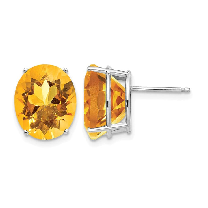 14K White Gold 12x10mm Oval Citrine Post Earrings, view 1 of 4