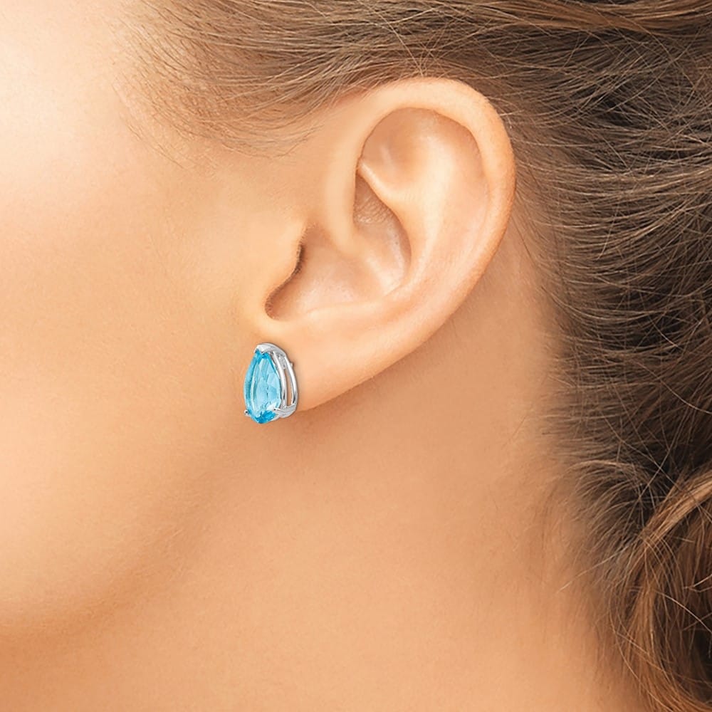 14K White Gold 12x8mm Pear Blue Topaz Post Earrings, view 3 of 4