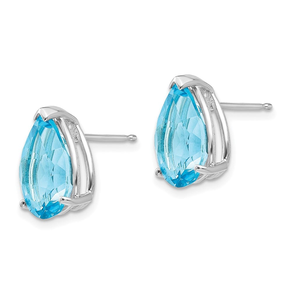 14K White Gold 12x8mm Pear Blue Topaz Post Earrings, view 2 of 4