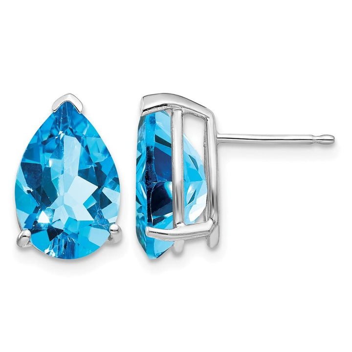 14K White Gold 12x8mm Pear Blue Topaz Post Earrings, view 1 of 4