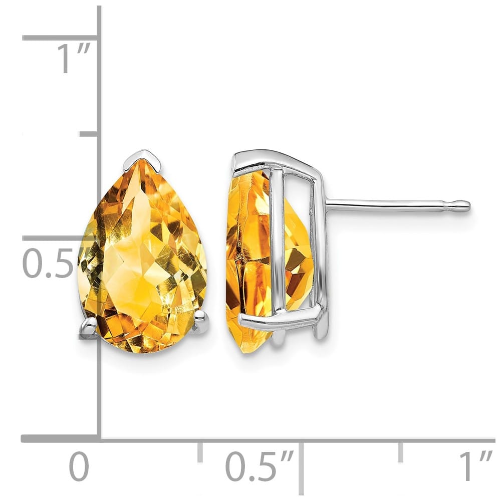 14K White Gold 12x8mm Pear Citrine Stud Earrings, view 4 of 4