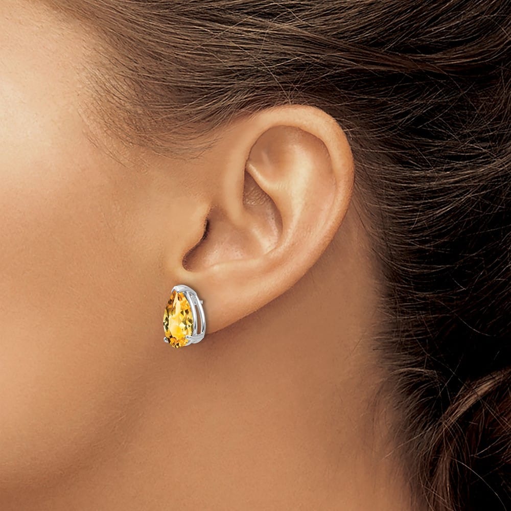 14K White Gold 12x8mm Pear Citrine Stud Earrings, view 3 of 4