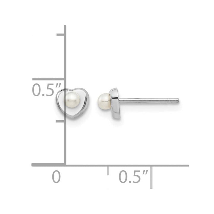 14K White Gold 14kw Madi K White Button Pearl Heart Post Earrings, view 4 of 5
