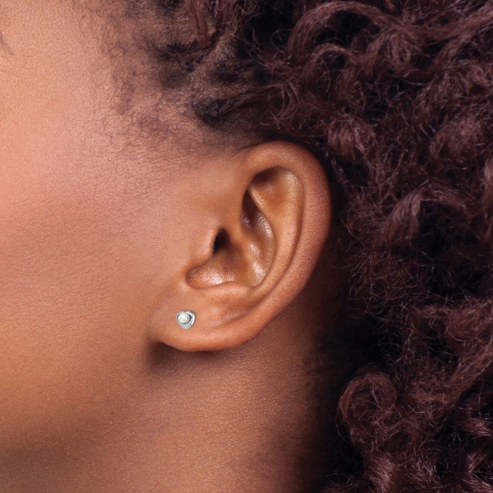 14K White Gold 14kw Madi K White Button Pearl Heart Post Earrings, view 3 of 5