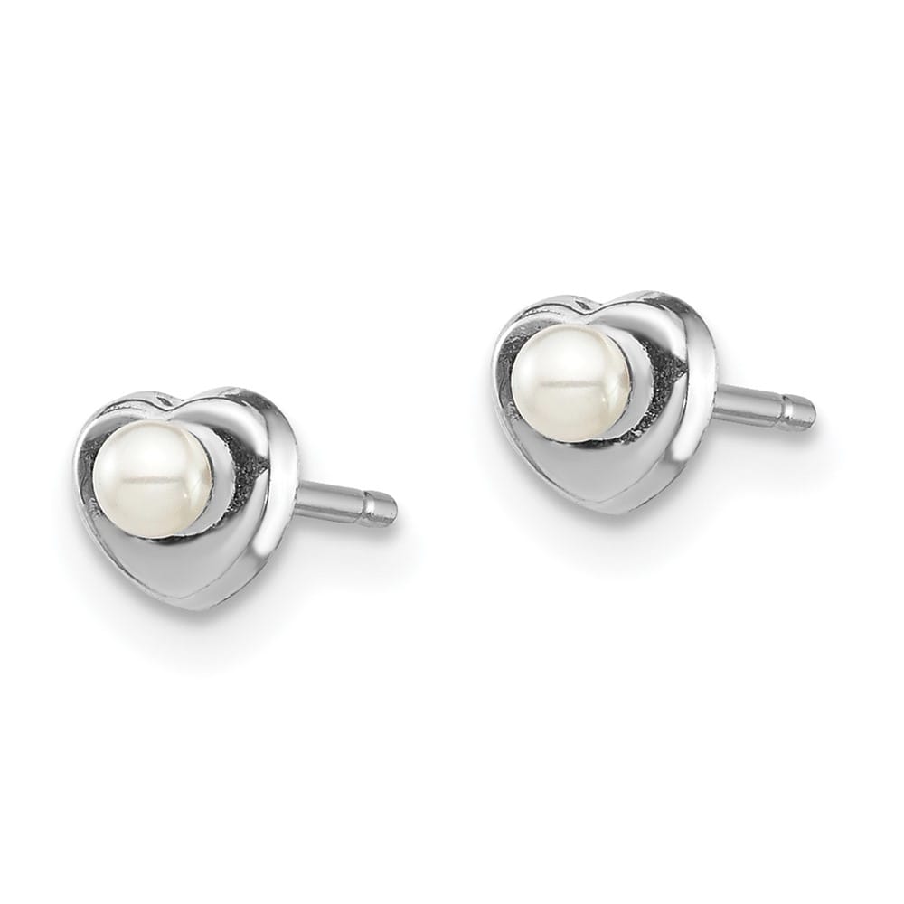 14K White Gold 14kw Madi K White Button Pearl Heart Post Earrings, view 2 of 5
