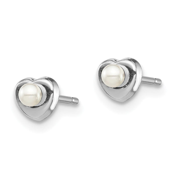 14K White Gold 14kw Madi K White Button Pearl Heart Post Earrings, view 2 of 5