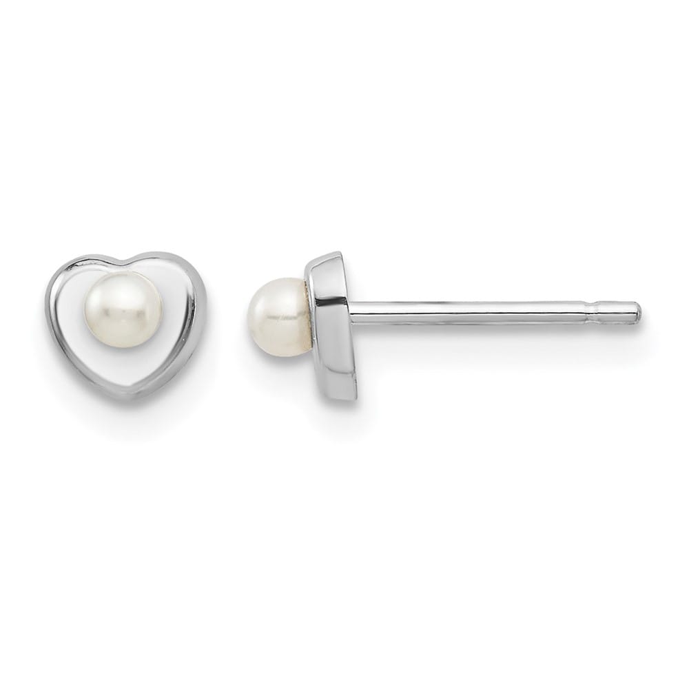 14K White Gold 14kw Madi K White Button Pearl Heart Post Earrings, view 1 of 5
