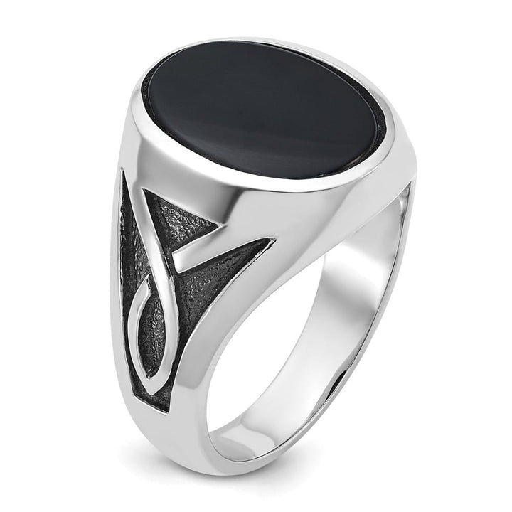 14k White Gold 15.67 mm Oval Onyx Men's Ring