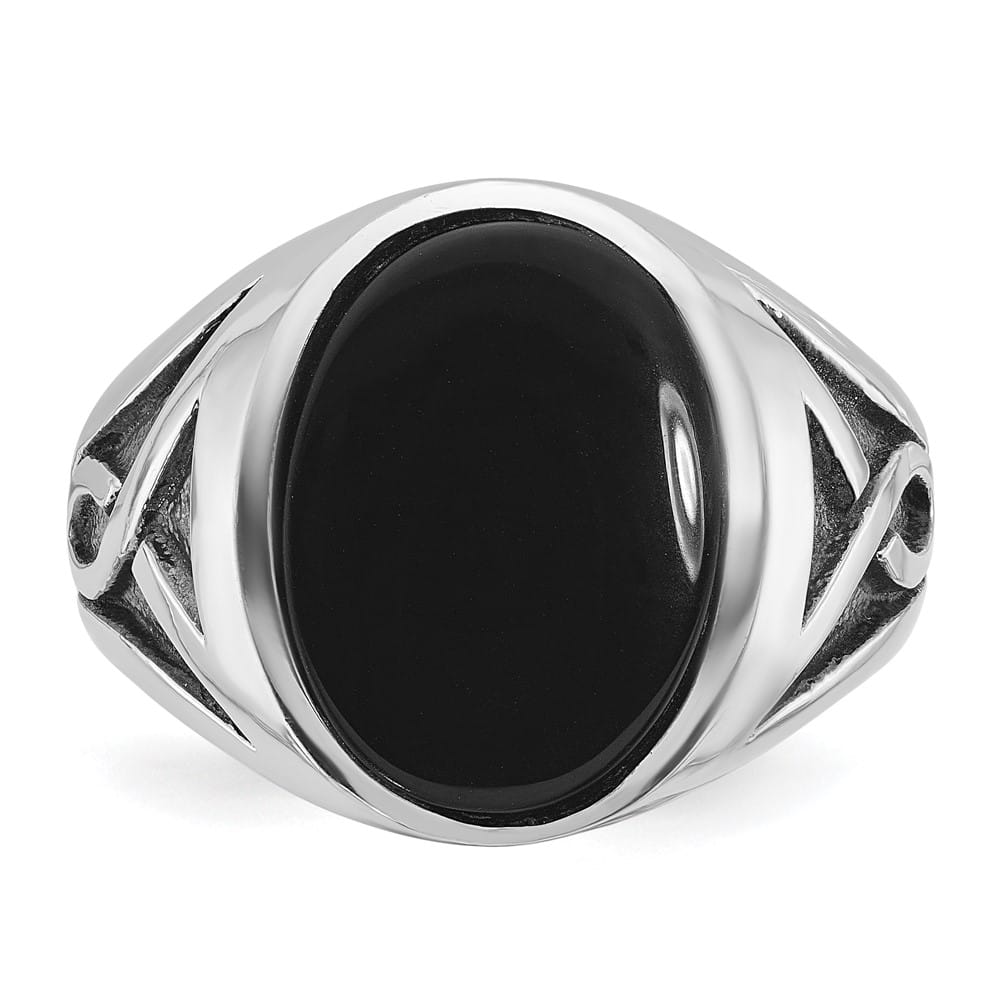 14k White Gold 15.67 mm Oval Onyx Men's Ring