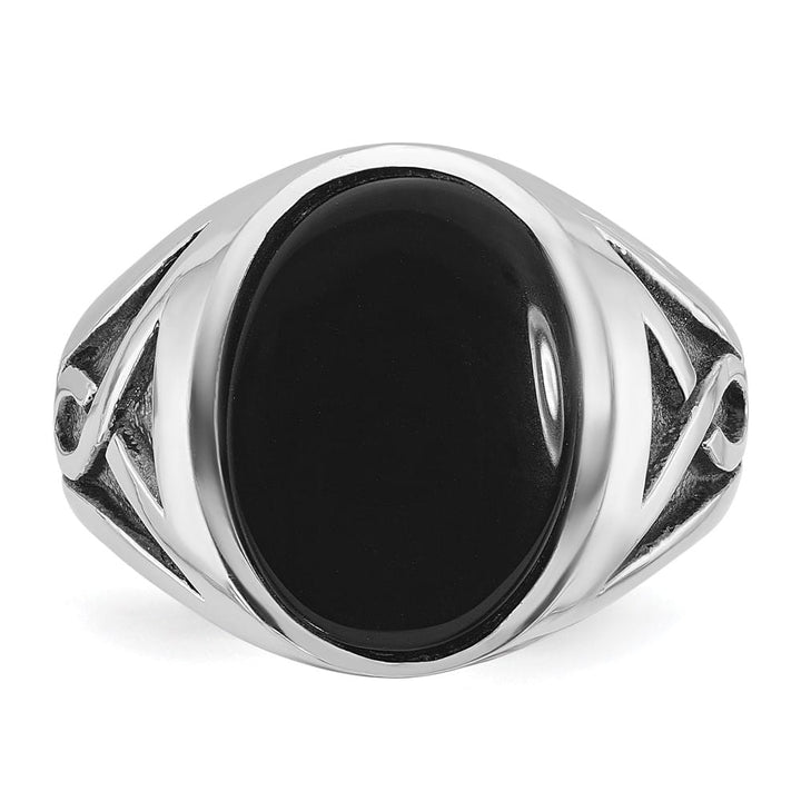 14k White Gold 15.67 mm Oval Onyx Men's Ring