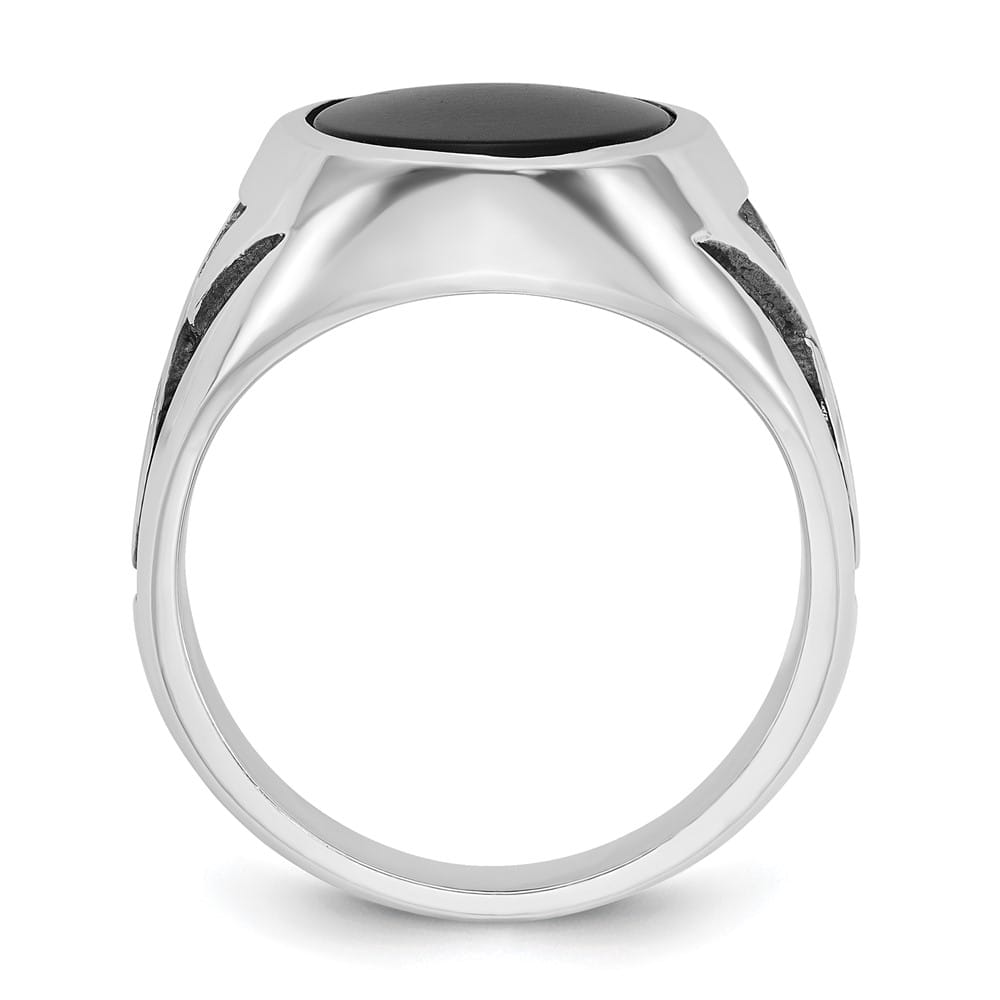 14k White Gold 15.67 mm Oval Onyx Men's Ring