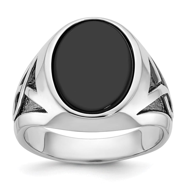 14k White Gold 15.67 mm Oval Onyx Men's Ring