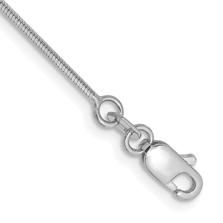 14K White Gold 1mm Octagonal Snake with Lobster Clasp Anklet — solid 14K white gold, 9 inches long, 0.8 mm wide, lobster clasp, 2.03 g