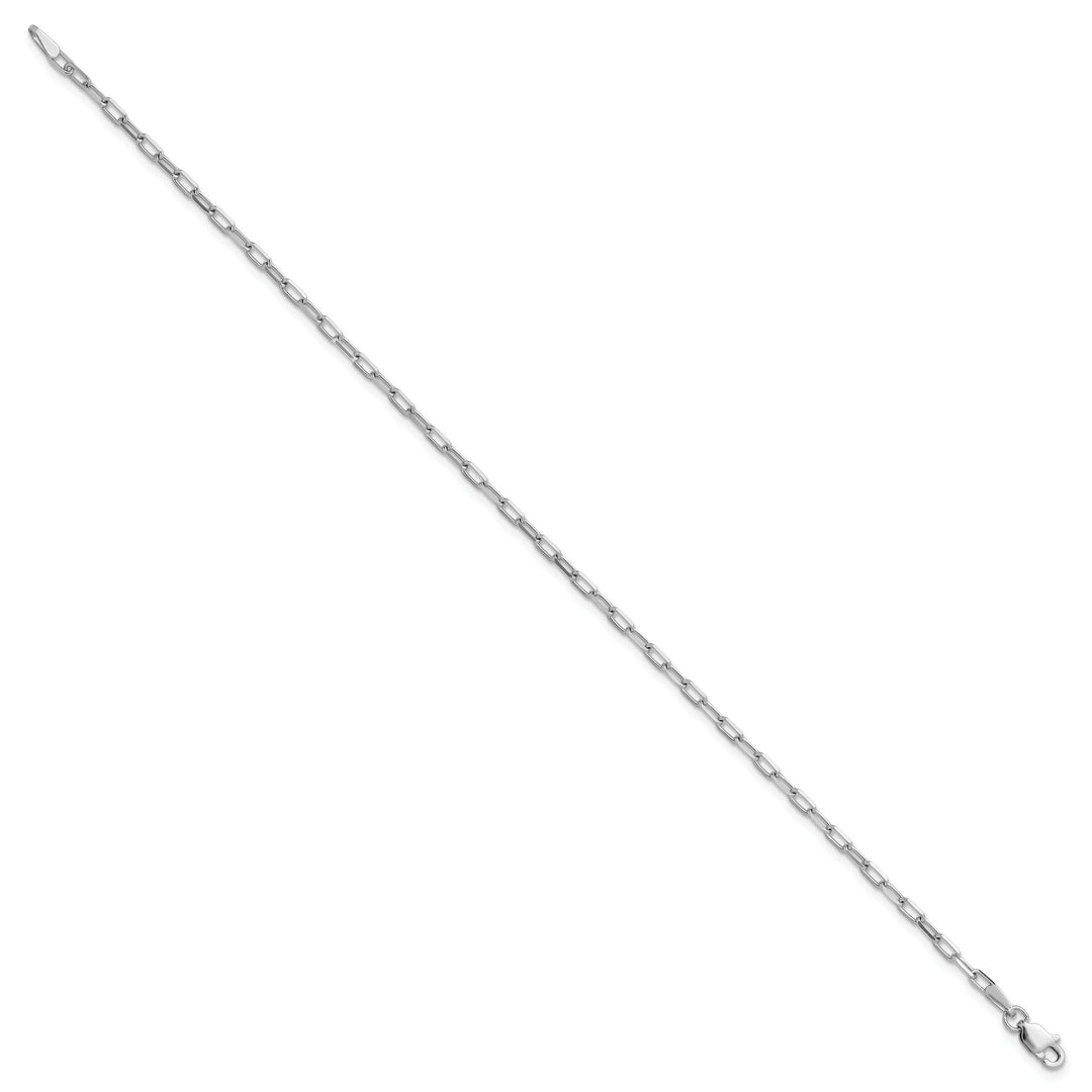 14K White Gold 2.1mm Solid Beveled Paperclip Anklet 10 Inch