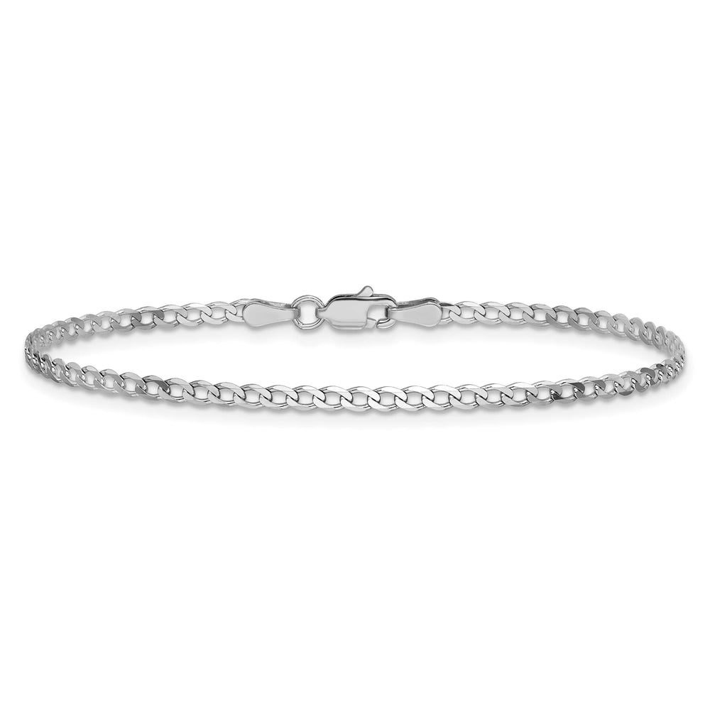 14K White Gold 2.2mm Flat Beveled Curb Bracelet