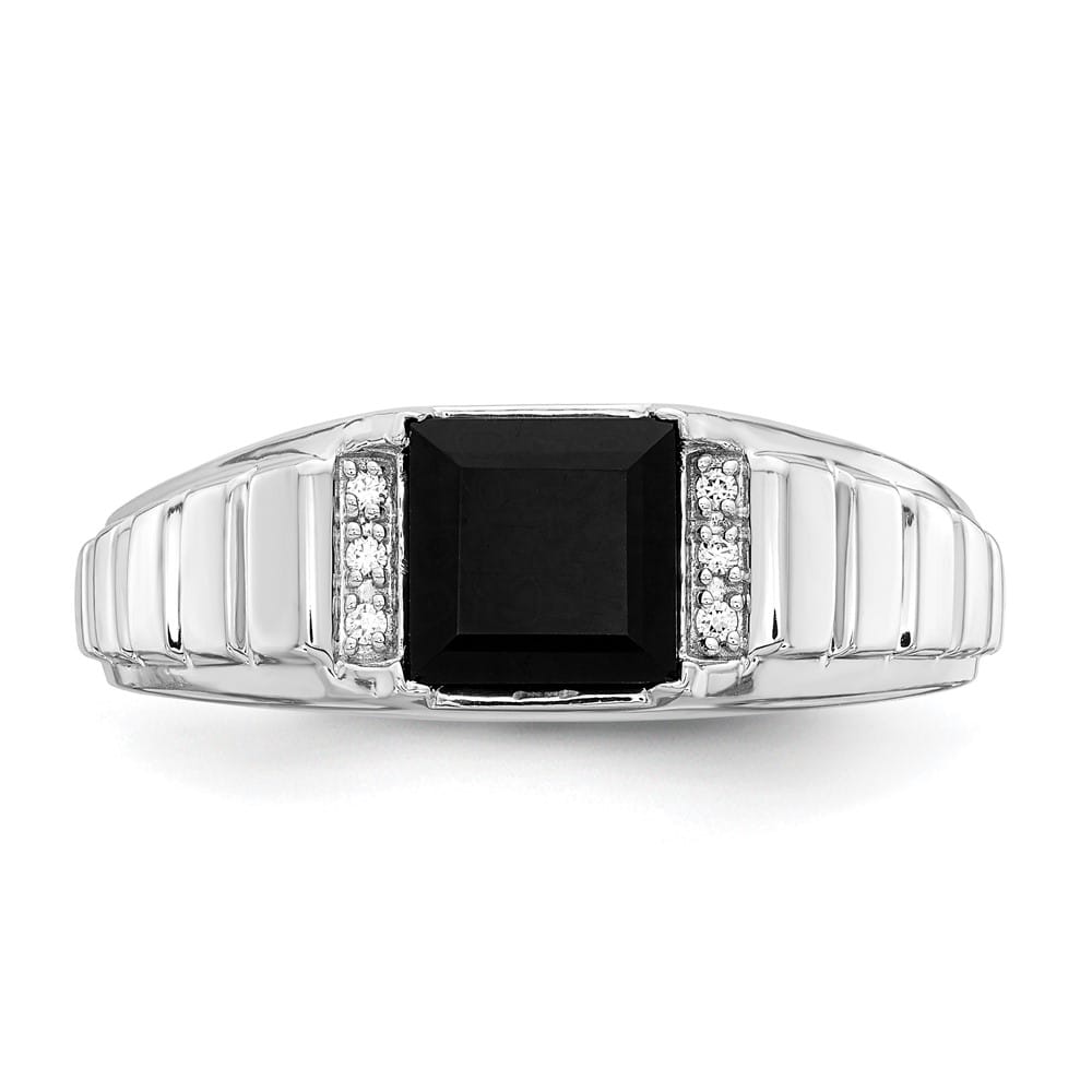 14k White Gold 2.3 mm IB Goodman 7 mm Square Onyx Diamond Men's Ring Stock Size 10 Ring Are Refundable