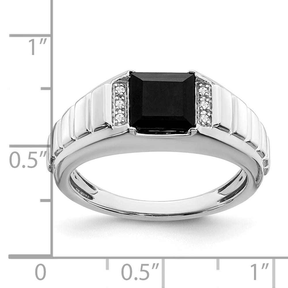 14k White Gold 2.3 mm IB Goodman 7 mm Square Onyx Diamond Men's Ring Stock Size 10 Ring Are Refundable