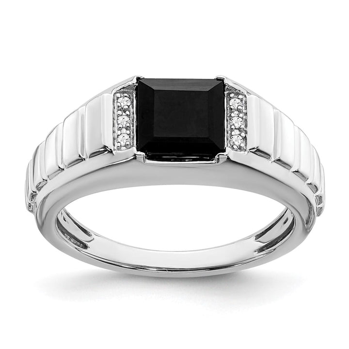 14k White Gold 2.3 mm IB Goodman 7 mm Square Onyx Diamond Men's Ring Stock Size 10 Ring Are Refundable