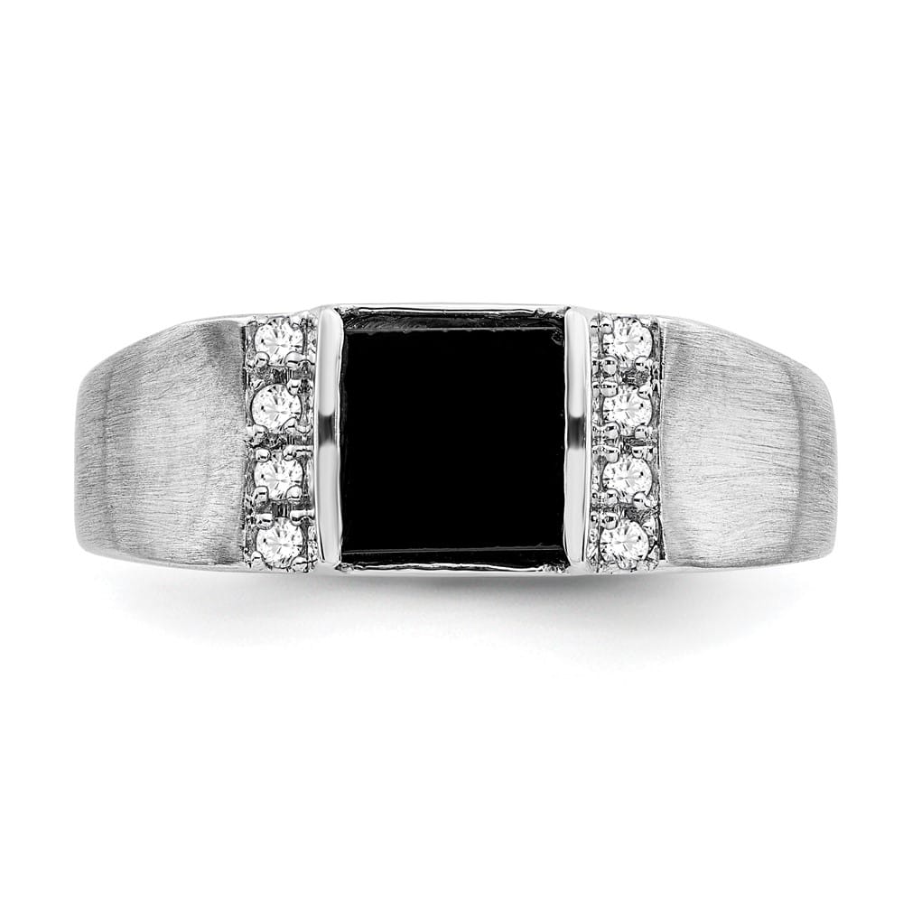 14k White Gold 2.75 mm IB Goodman 7 mm Square Onyx Diamond Men's Ring Stock Size 10 Ring Are Refundable