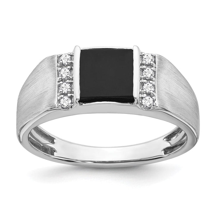 14k White Gold 2.75 mm IB Goodman 7 mm Square Onyx Diamond Men's Ring Stock Size 10 Ring Are Refundable