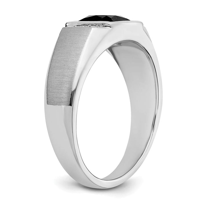 14k White Gold 2.8 mm IB Goodman 8 mm Cushion Onyx Diamond Men's Ring