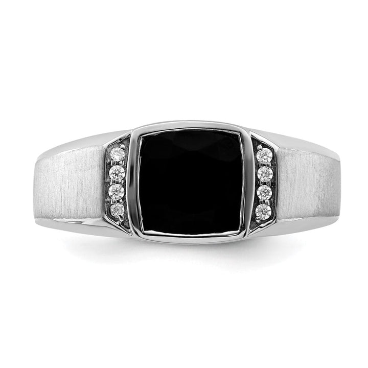 14k White Gold 2.8 mm IB Goodman 8 mm Cushion Onyx Diamond Men's Ring