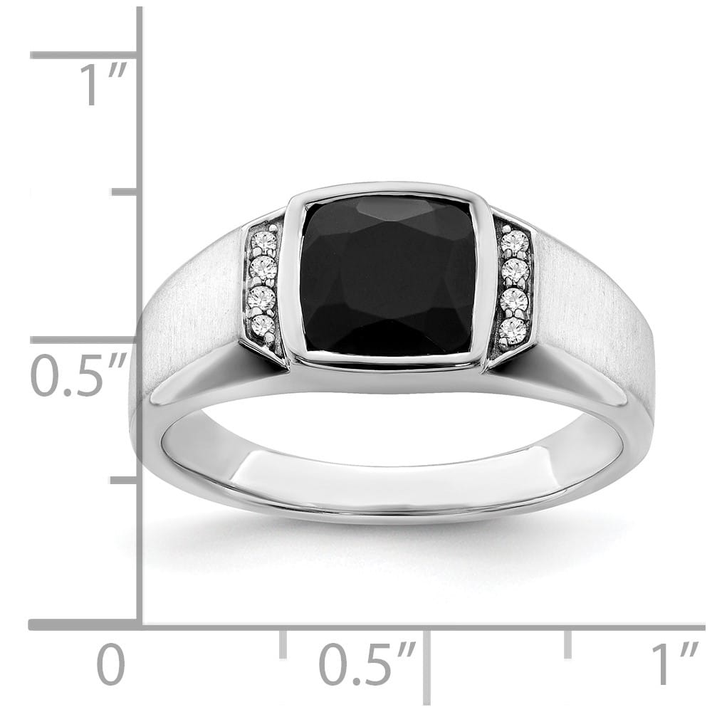 14k White Gold 2.8 mm IB Goodman 8 mm Cushion Onyx Diamond Men's Ring