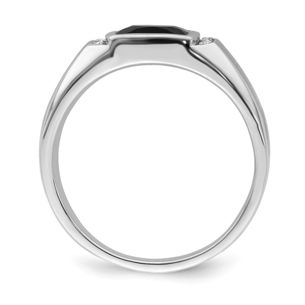 14k White Gold 2.8 mm IB Goodman 8 mm Cushion Onyx Diamond Men's Ring