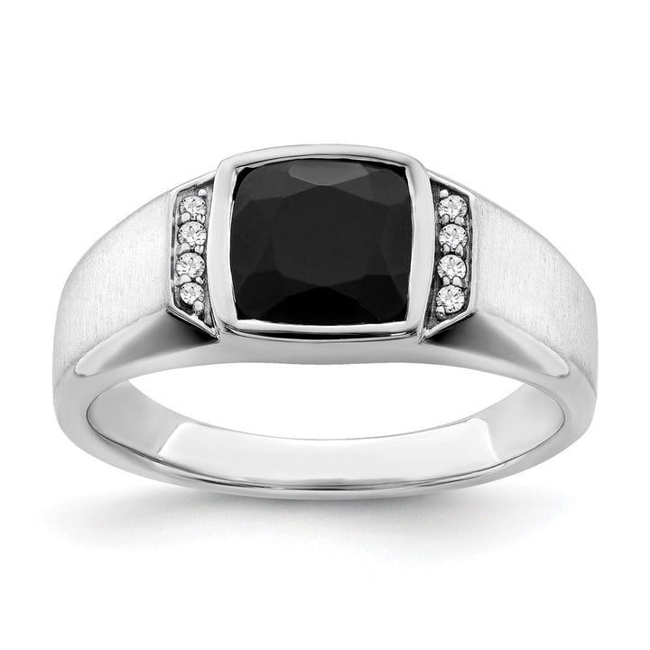 14k White Gold 2.8 mm IB Goodman 8 mm Cushion Onyx Diamond Men's Ring