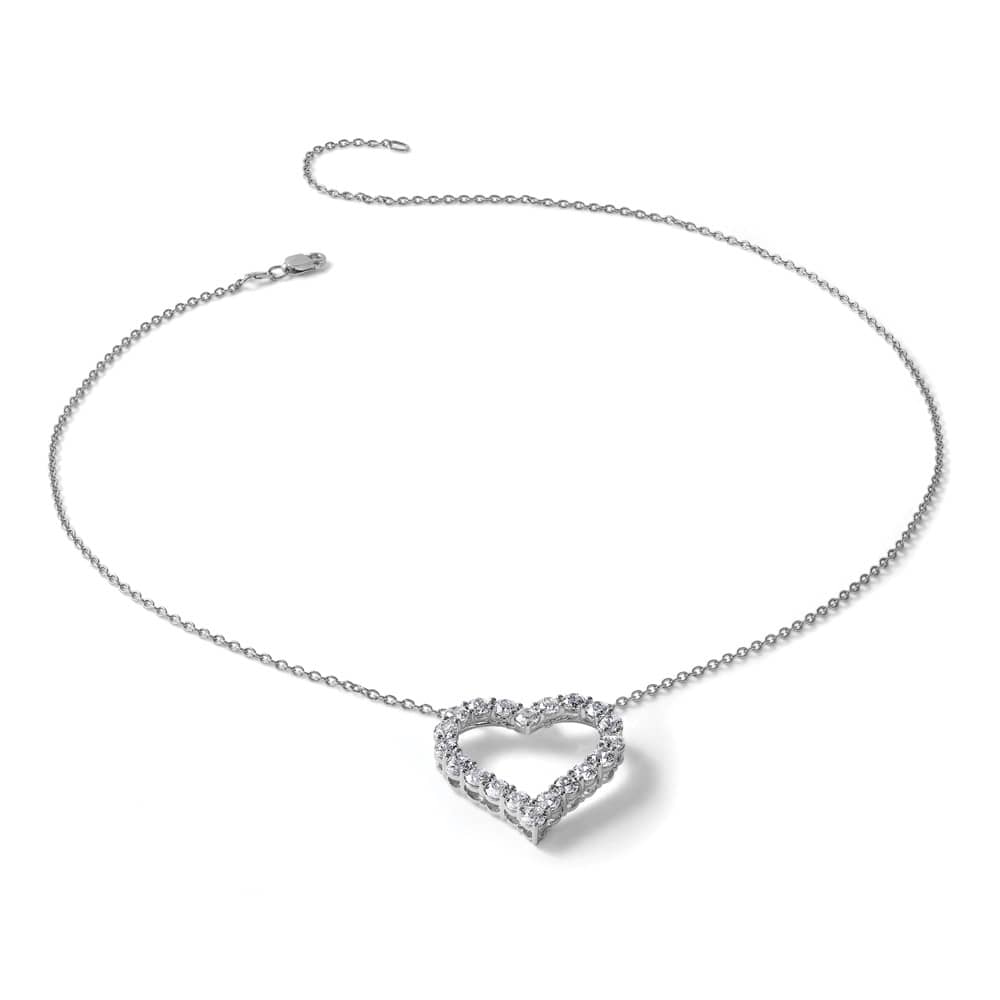 14K White Gold 2 carat Diamond Heart 18 inch Necklace