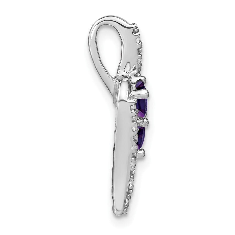 14K White Gold 2-Stone Round Amethyst and Diamond Chain Slide