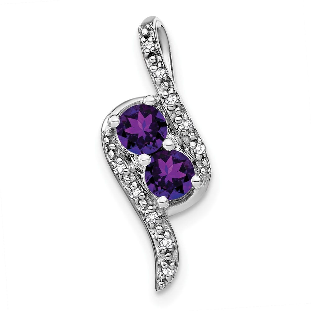 14K White Gold 2-Stone Round Amethyst and Diamond Chain Slide