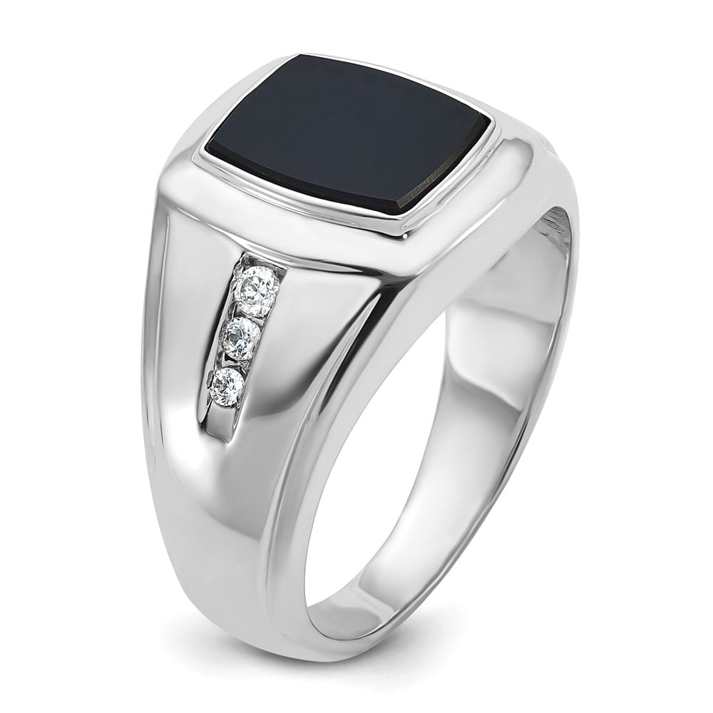 14k White Gold 20.45 g IB Goodman Cushion Onyx Diamond Men's Ring