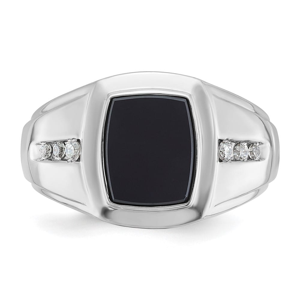 14k White Gold 20.45 g IB Goodman Cushion Onyx Diamond Men's Ring