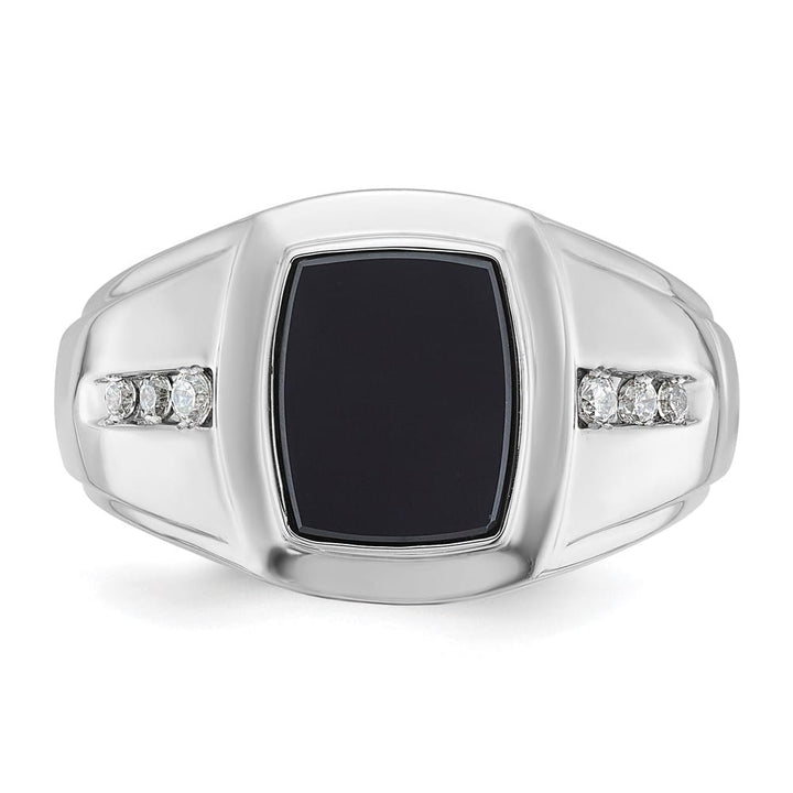 14k White Gold 20.45 g IB Goodman Cushion Onyx Diamond Men's Ring
