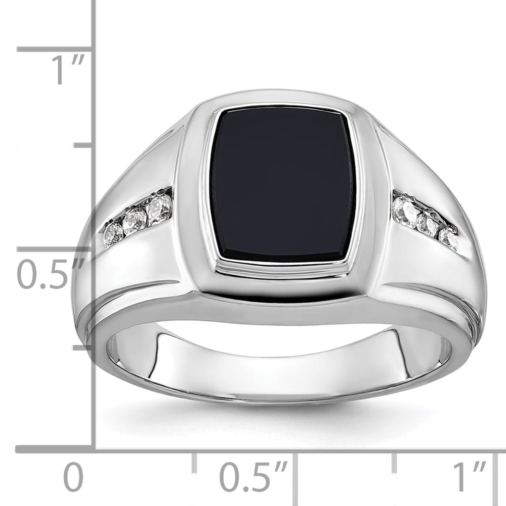 14k White Gold 20.45 g IB Goodman Cushion Onyx Diamond Men's Ring