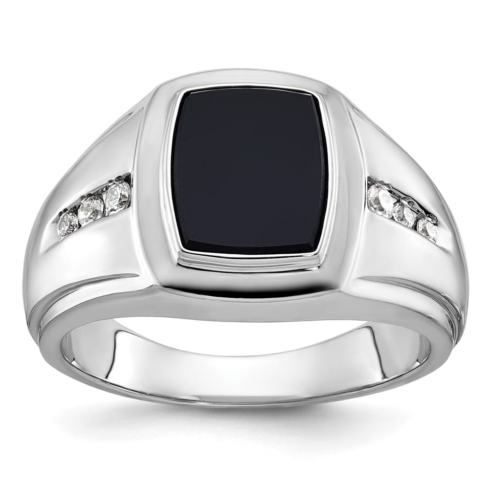 14k White Gold 20.45 g IB Goodman Cushion Onyx Diamond Men's Ring