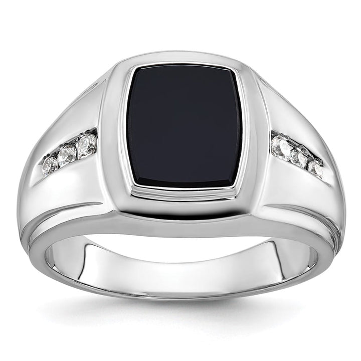 14k White Gold 20.45 g IB Goodman Cushion Onyx Diamond Men's Ring
