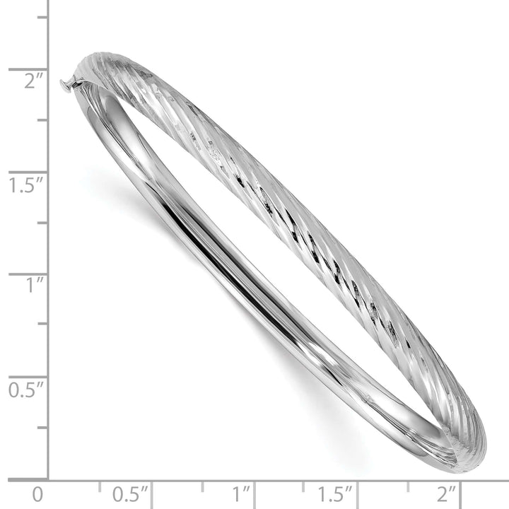 14k White Gold 3/16 Textured 4.75mm Hinged Oval Bangle Bracelet