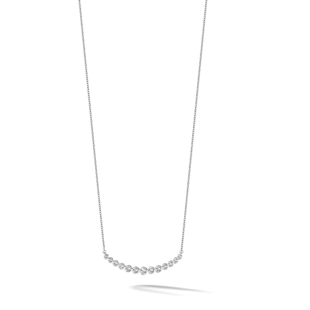 14K White Gold 3/4 carat Diamond Bezel-set Curved Bar 18 inch Necklace