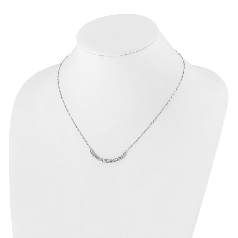 14K White Gold 3/4 carat Diamond Bezel-set Curved Bar 18 inch Necklace