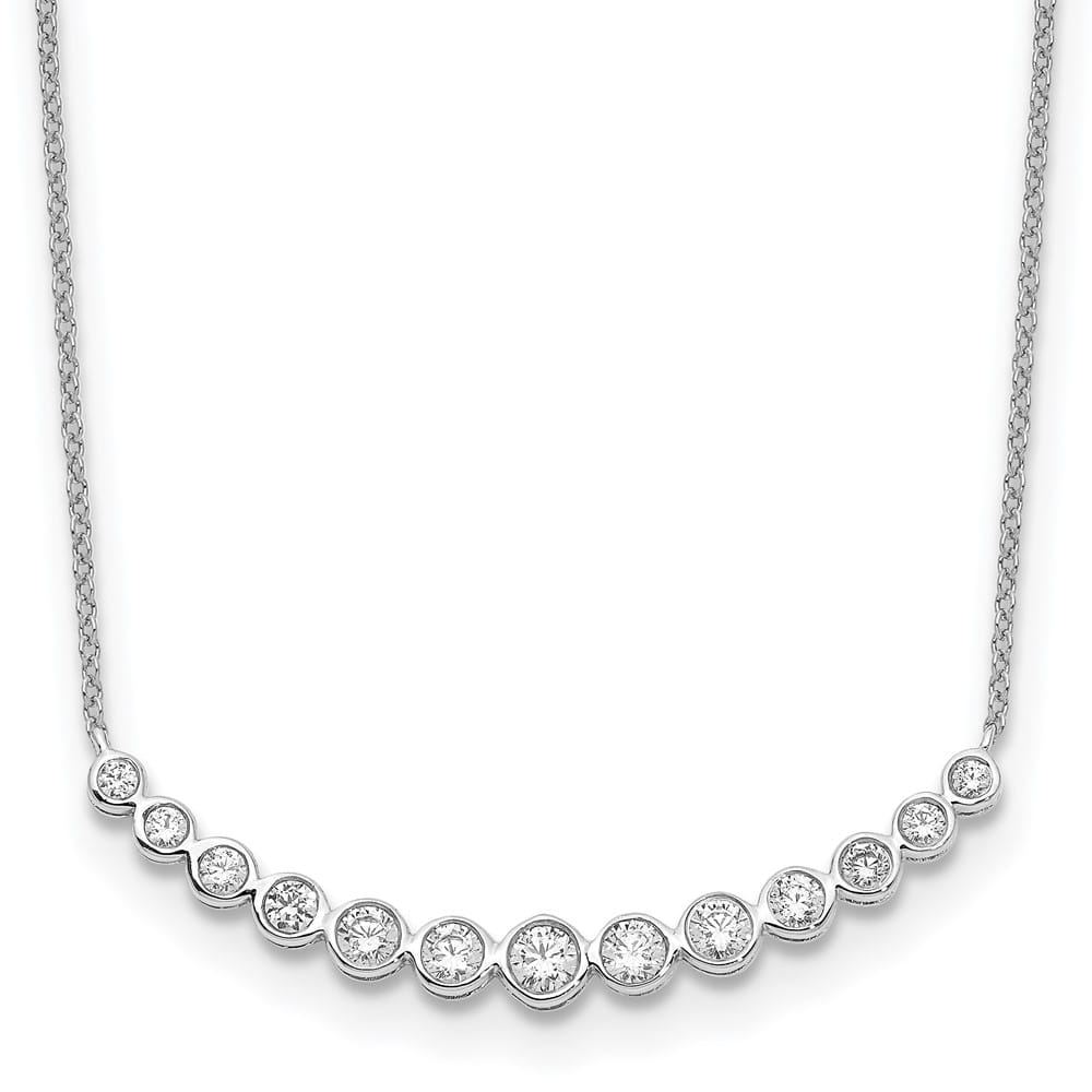 14K White Gold 3/4 carat Diamond Bezel-set Curved Bar 18 inch Necklace