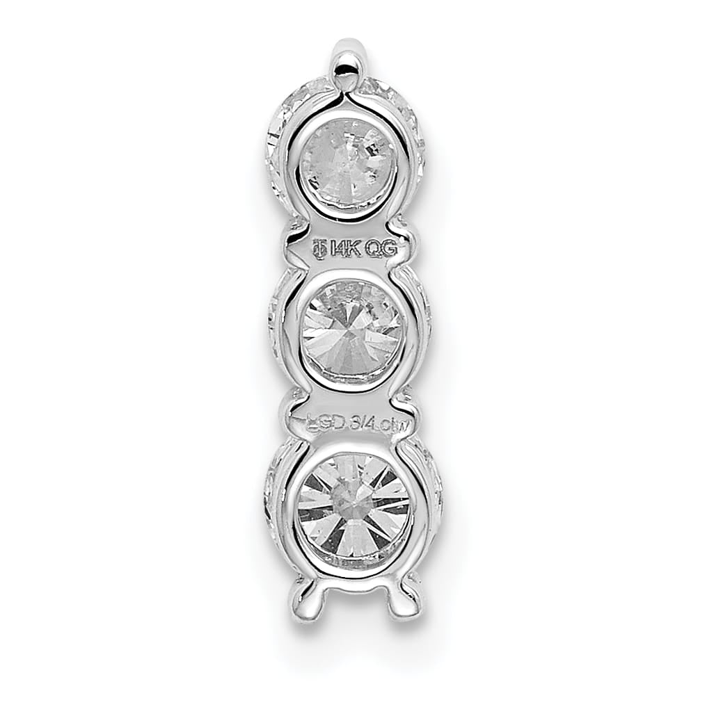 14K White Gold 3/4 carat Lab Grown Diamond Three Stone Slide Pendant