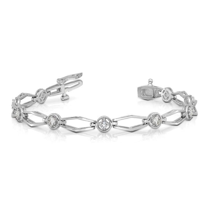 14K White Gold 3/4 carat Round I1 Diamond Fancy Link 7 inch Bracelet