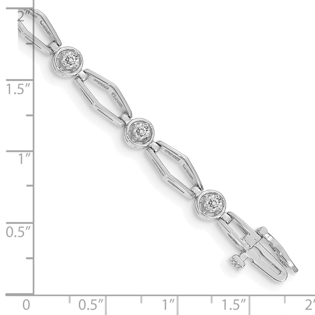 14K White Gold 3/4 carat Round I1 Diamond Fancy Link 7 inch Bracelet