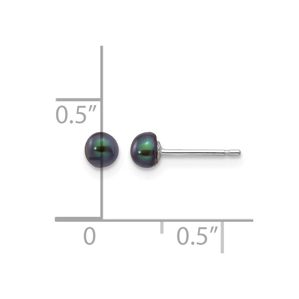 14K White Gold 3-4mm Black Button Freshwater Pearl Stud Post Earrings