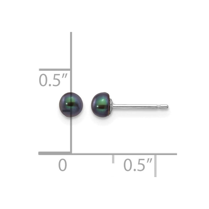 14K White Gold 3-4mm Black Button Freshwater Pearl Stud Post Earrings